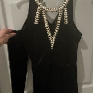 Boston Proper Black Top with Pearl Embellishments